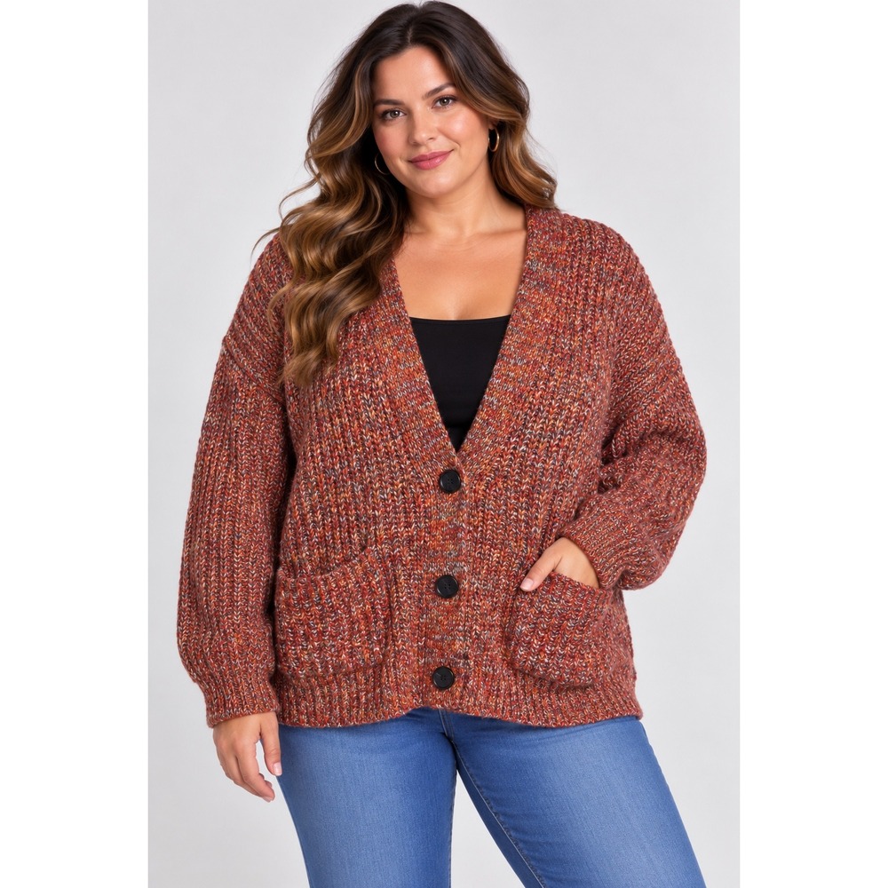 Universal Thread XXL Rust Marled Chunky Knit Cardigan Oversized Button Cozy